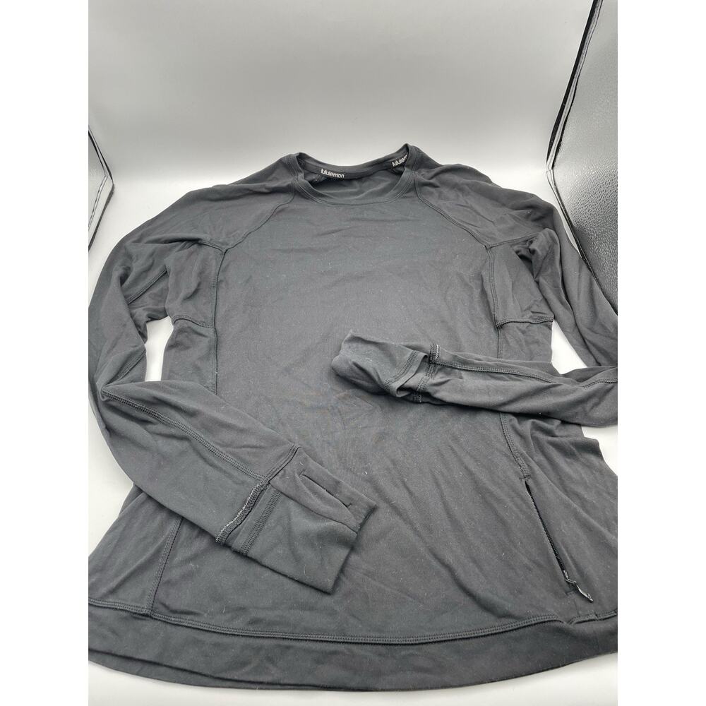 Lululemon Womens Black Crew Neck Long Sleeve Compression Top With Pocket